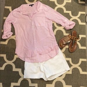 Velvet heart purple and white striped button down